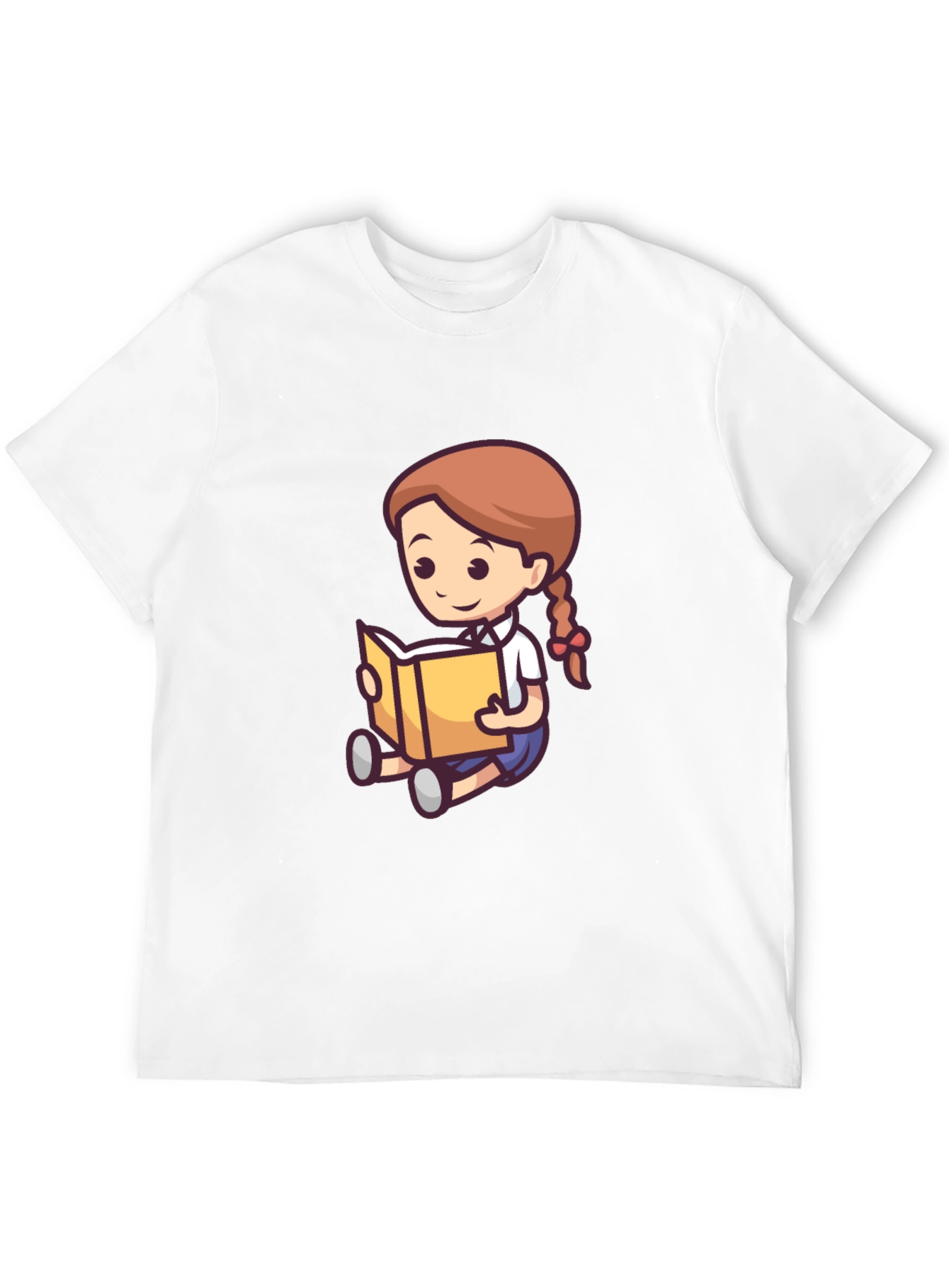 Cartoon Girl Reading Book Black T-Shirt