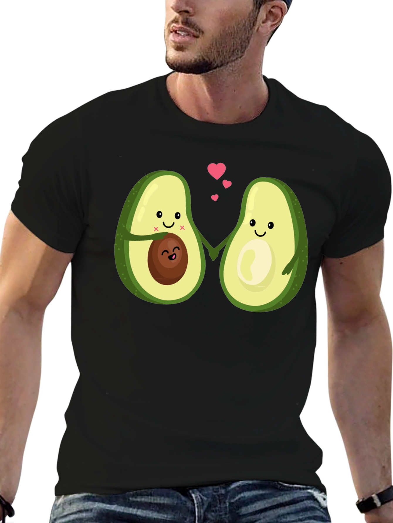 Cute Avocado Couple Black T-Shirt