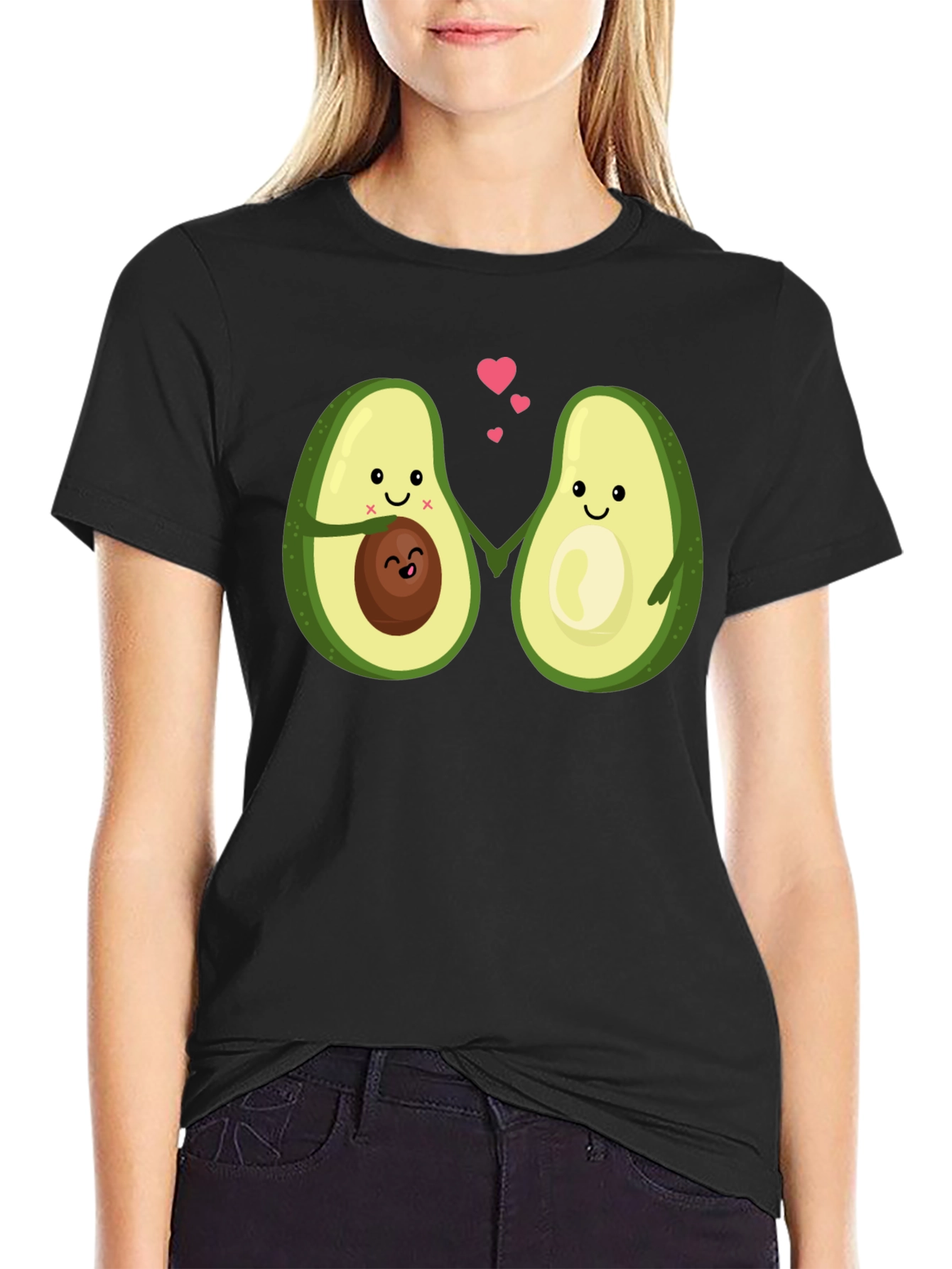 Cute Avocado Couple Black T-Shirt