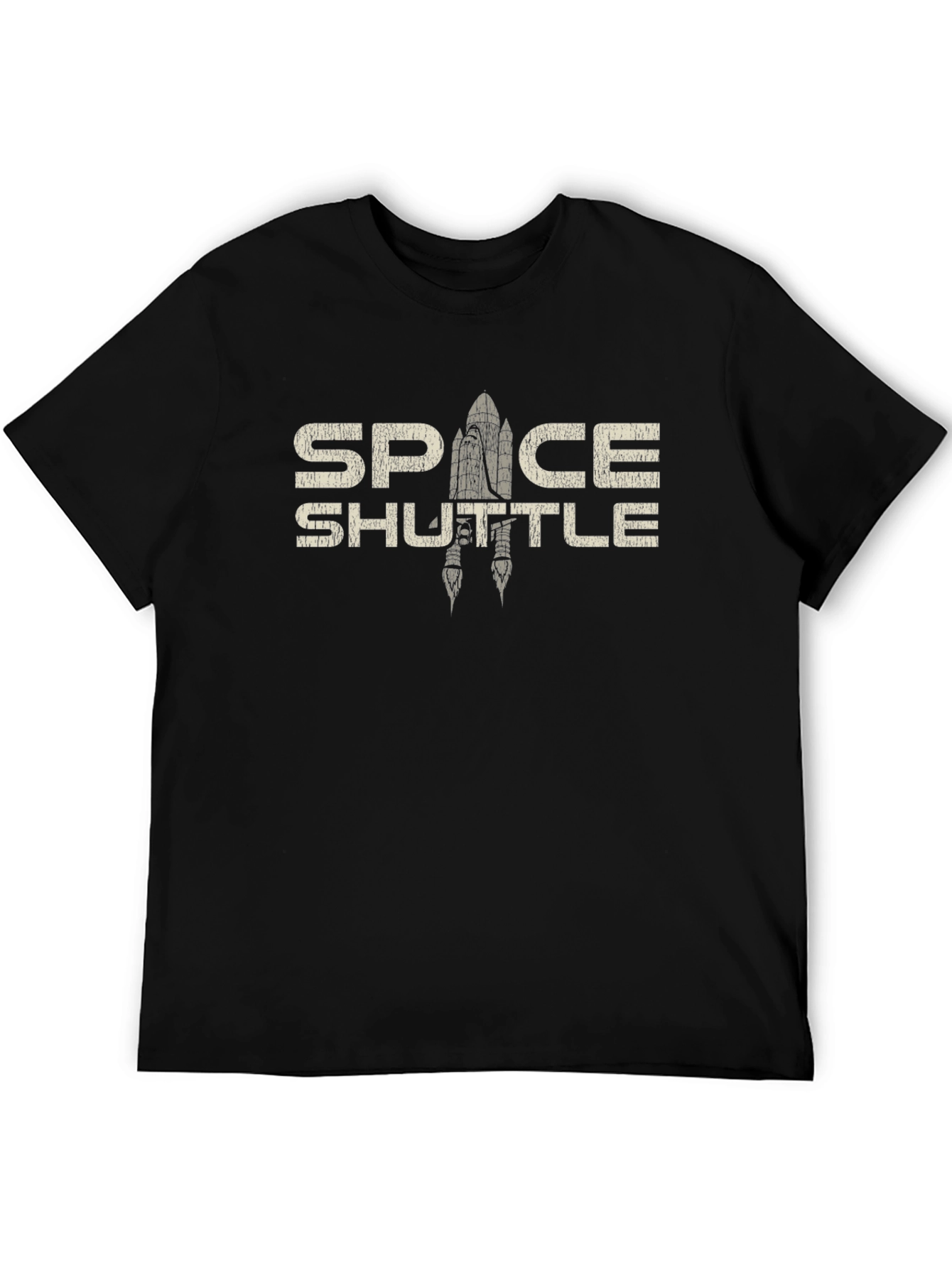 Space Shuttle Graphic Print Black T-Shirt