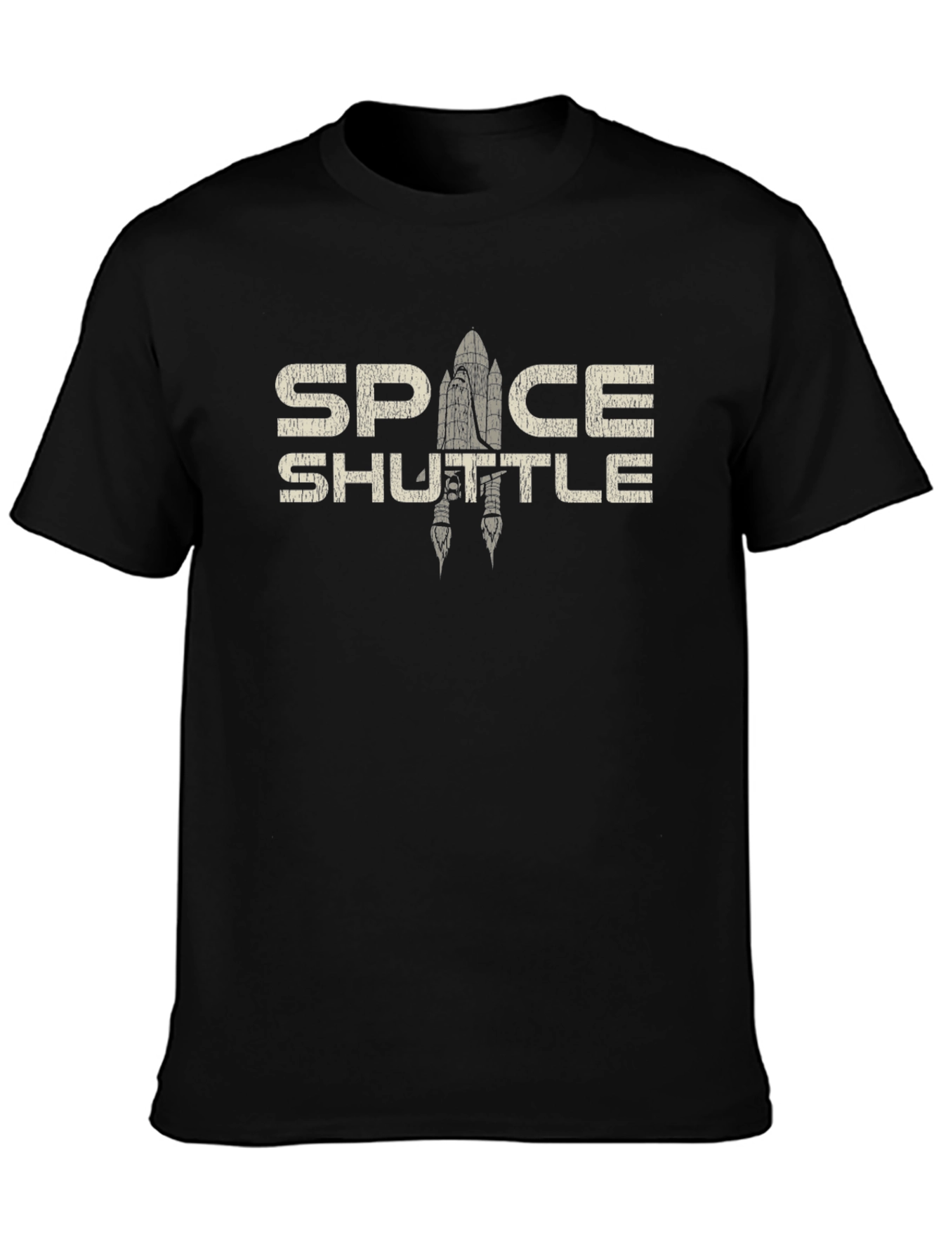 Space Shuttle Graphic Print Black T-Shirt