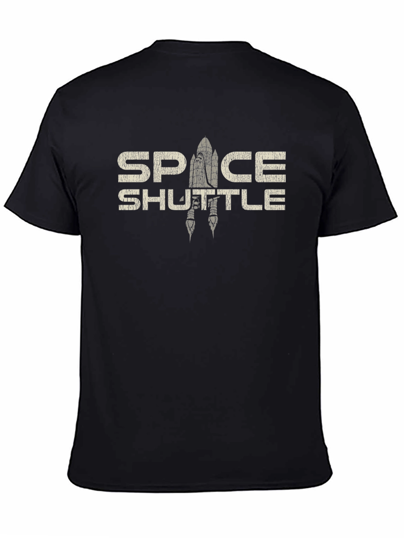 Space Shuttle Graphic Print Black T-Shirt