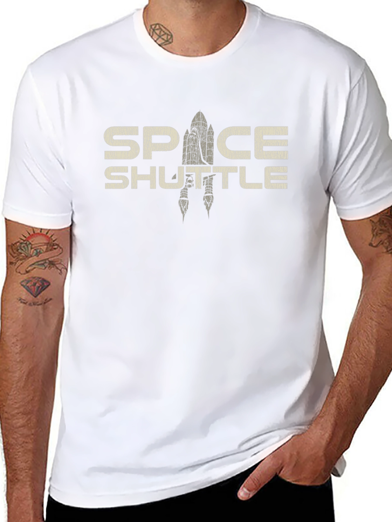 Space Shuttle Graphic Print Black T-Shirt