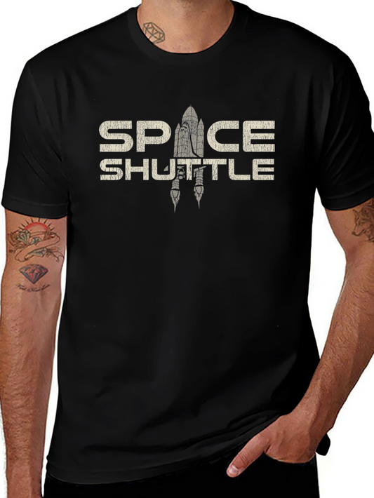 Space Shuttle Graphic Print Black T-Shirt