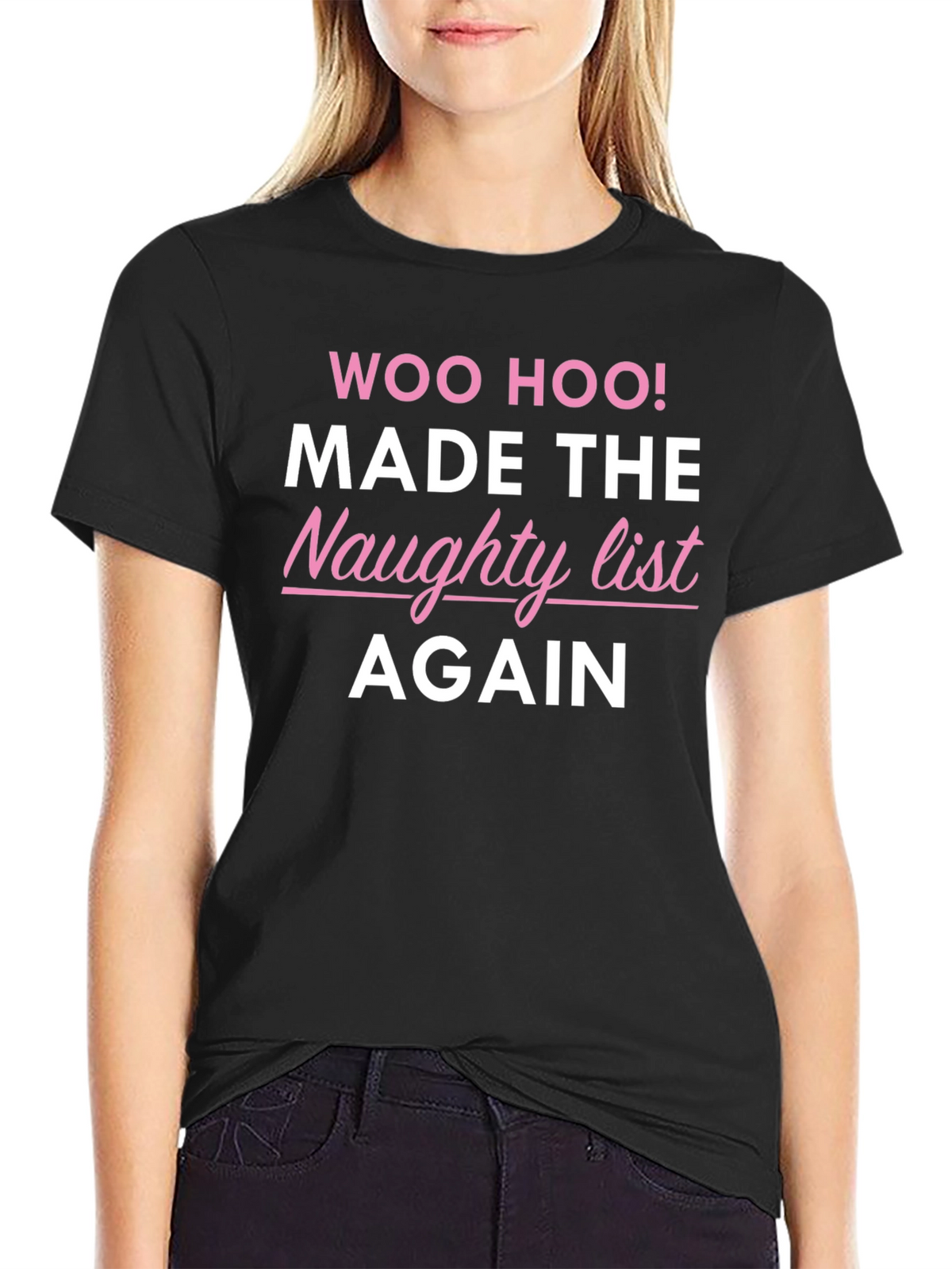 Naughty List Again Graphic Tee - Black
