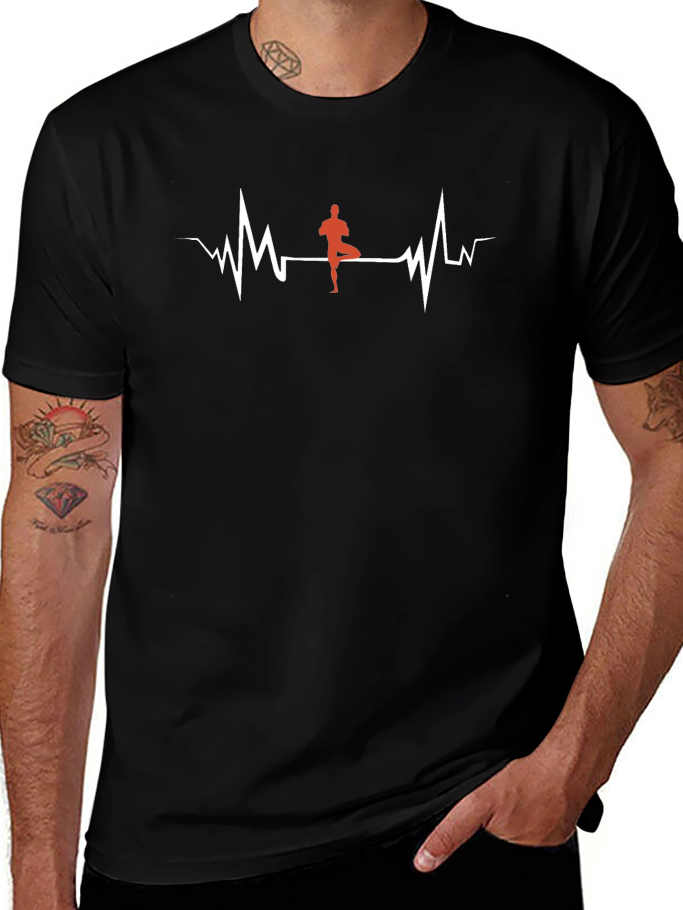 Yoga Heartbeat Graphic Tee - Black Cotton T-Shirt