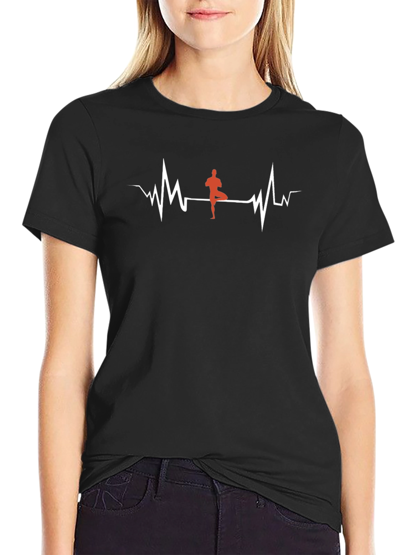 Yoga Heartbeat Graphic Tee - Black Cotton T-Shirt