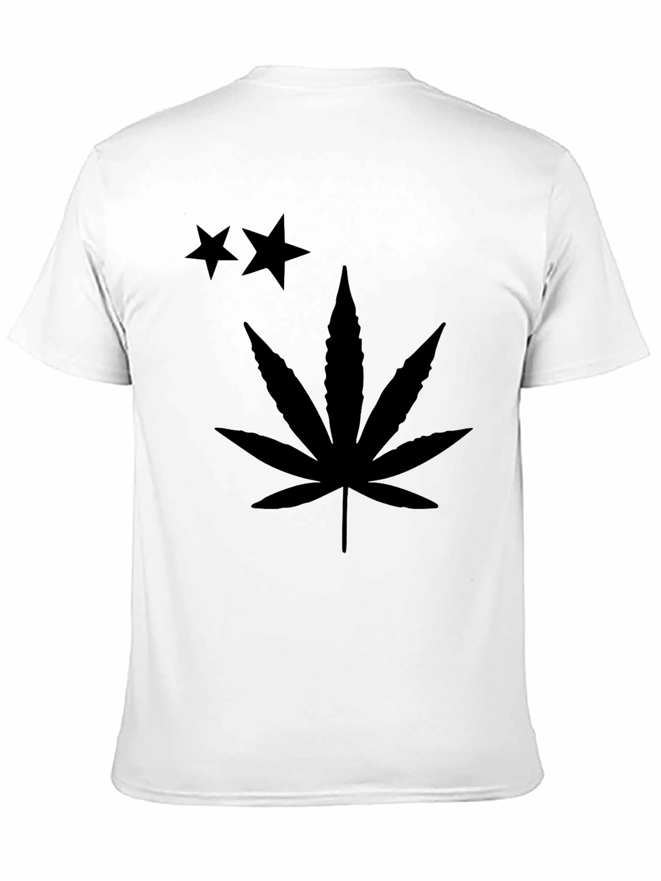 Black T-Shirt with Stars and Cannabis Leaf Print