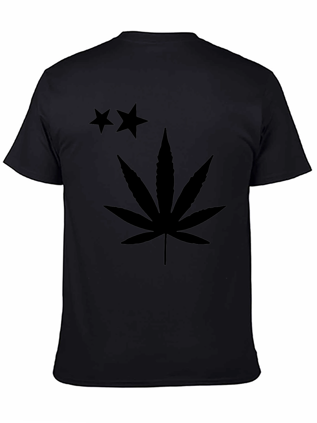 Black T-Shirt with Stars and Cannabis Leaf Print