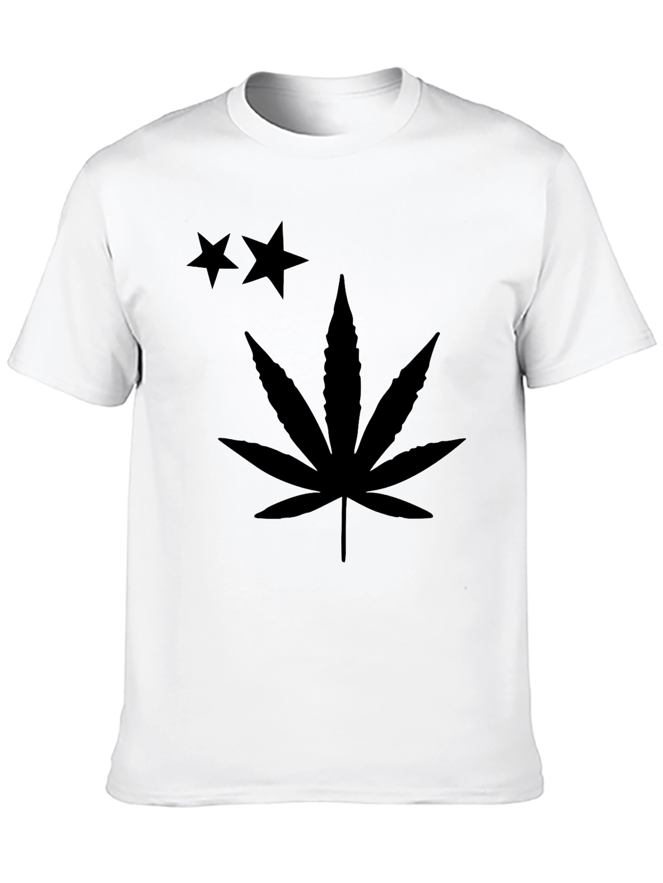Black T-Shirt with Stars and Cannabis Leaf Print