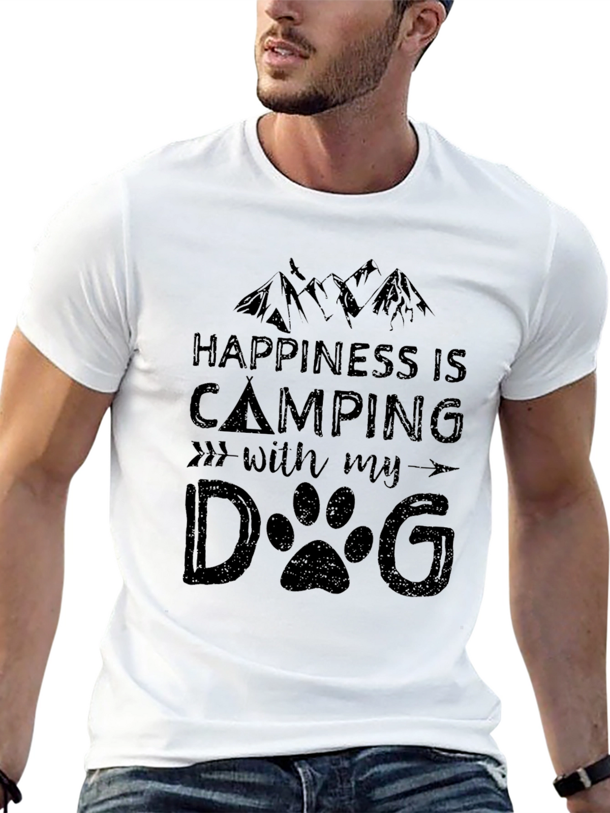 Happiness Is Camping With My Dog Black T-Shirt