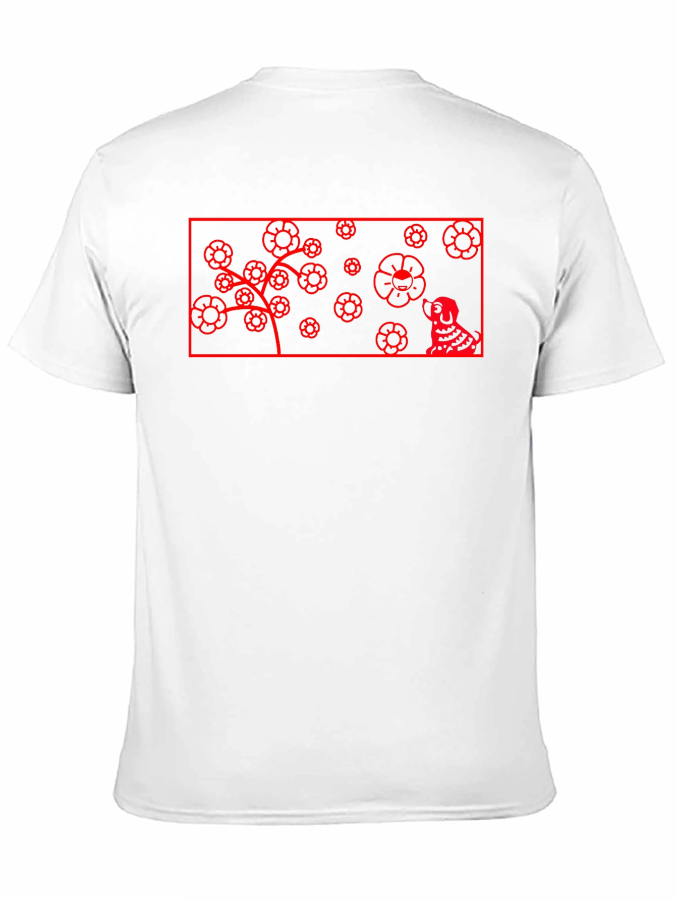 Red Flower Dog Graphic Black T-Shirt
