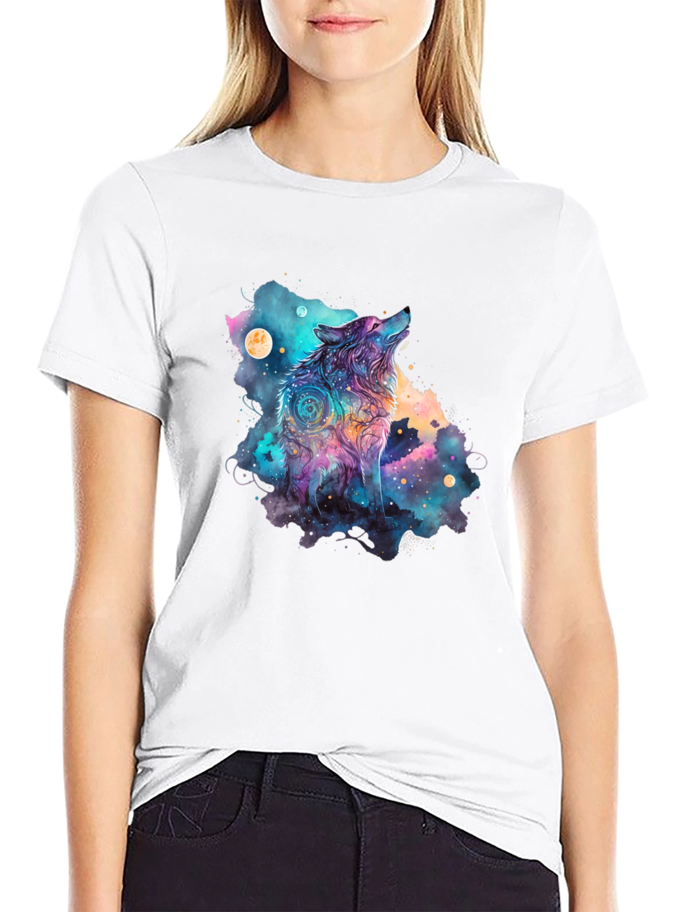 Cosmic Wolf Graphic Tee - Black T-Shirt