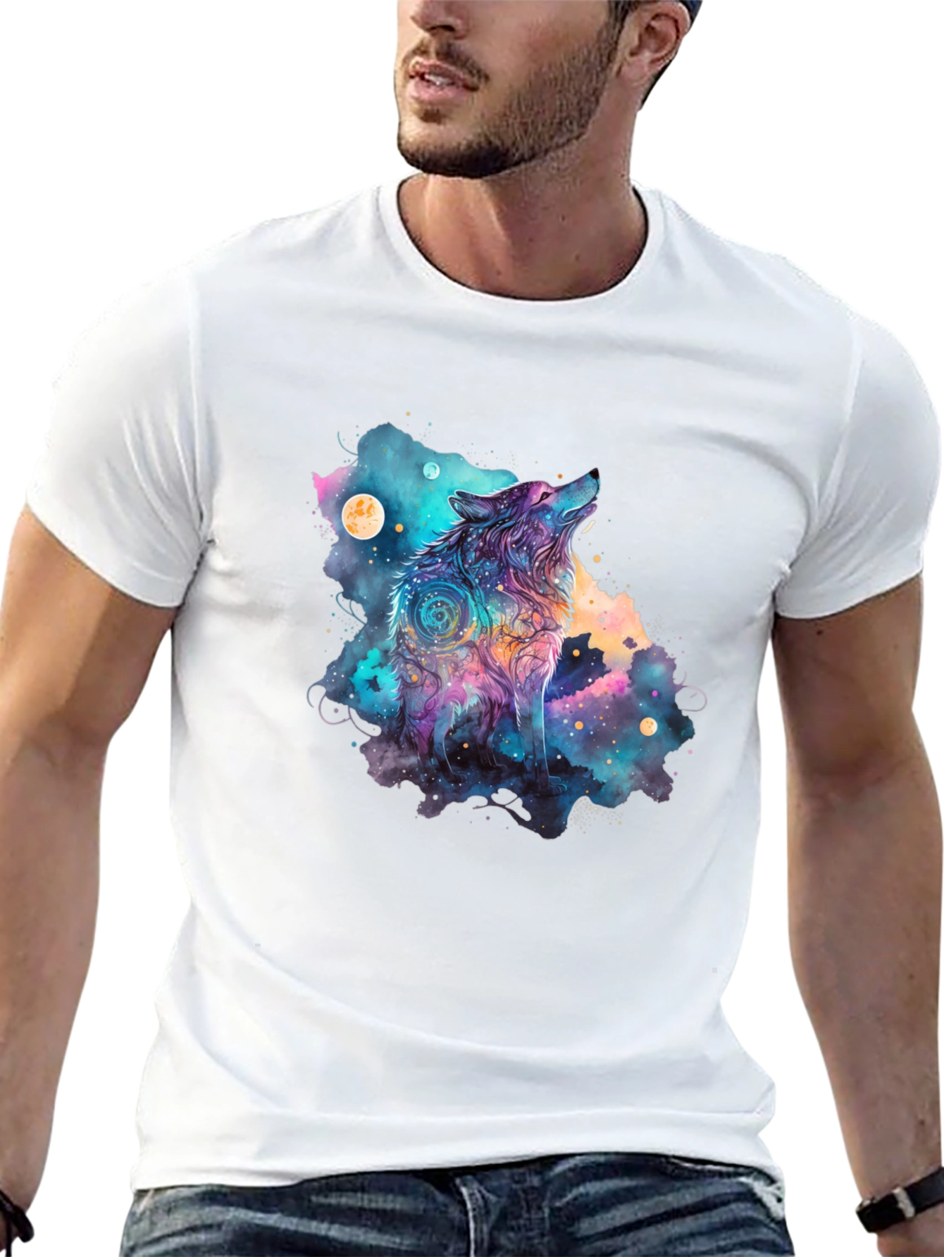 Cosmic Wolf Graphic Tee - Black T-Shirt