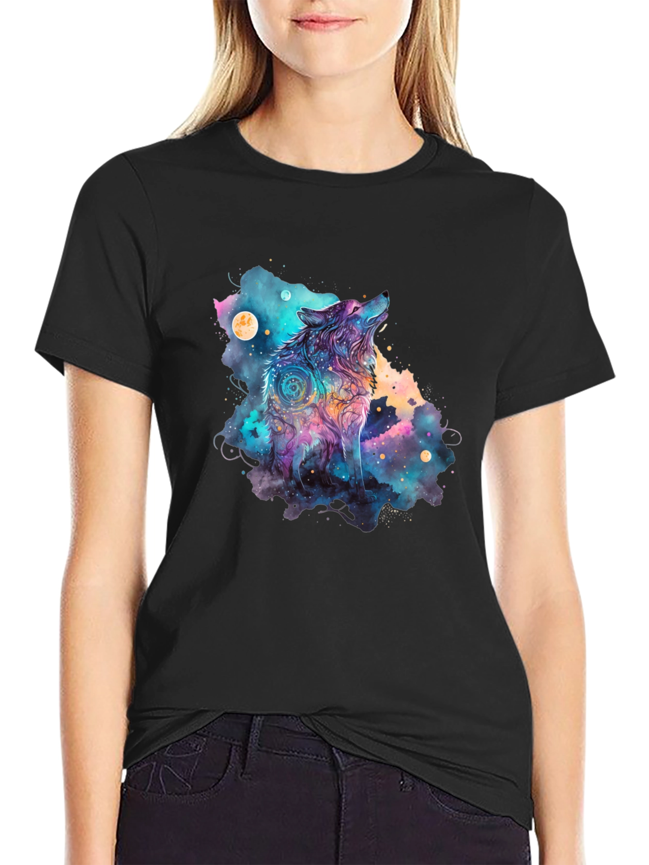 Cosmic Wolf Graphic Tee - Black T-Shirt