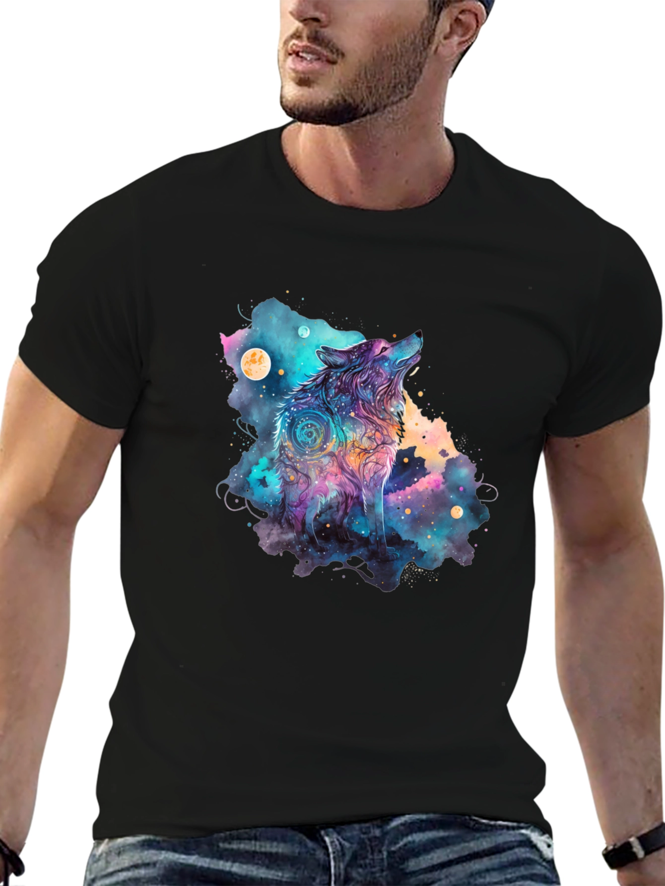 Cosmic Wolf Graphic Tee - Black T-Shirt