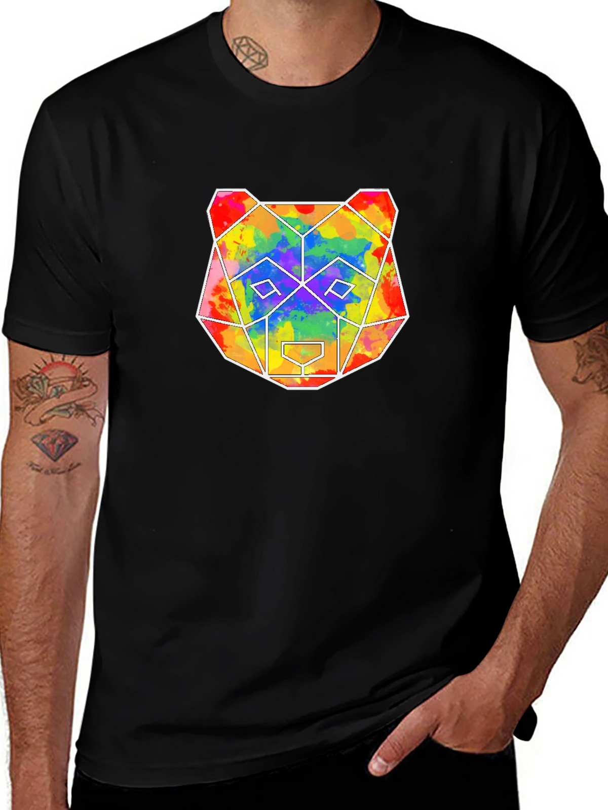 Geometric Bear Graphic Tee - Mens Black T-Shirt