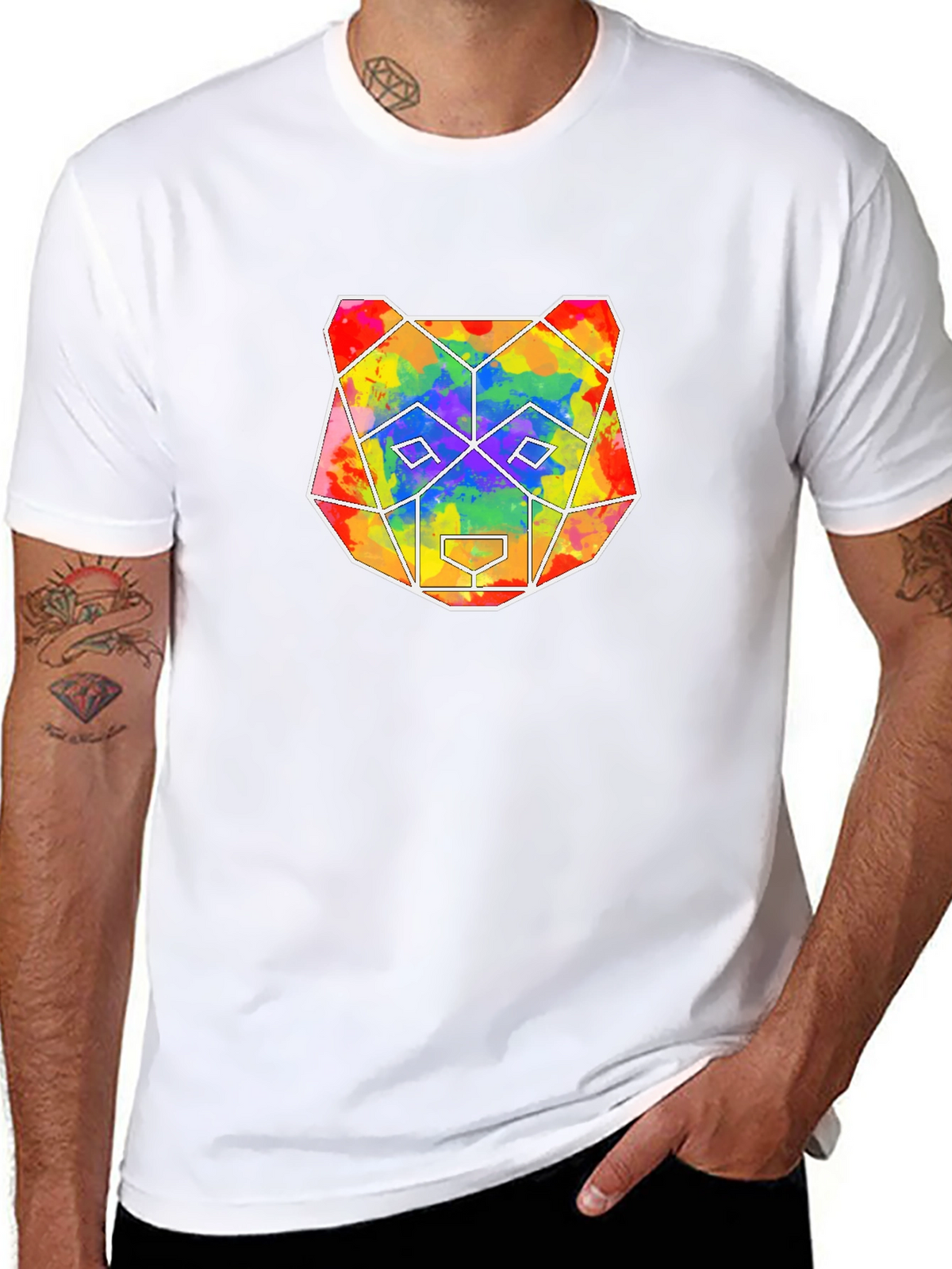 Geometric Bear Graphic Tee - Mens Black T-Shirt
