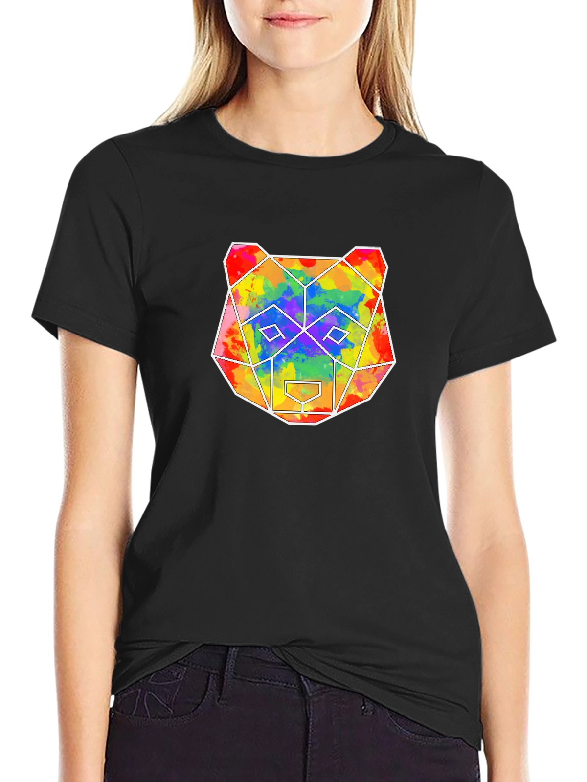 Geometric Bear Graphic Tee - Mens Black T-Shirt