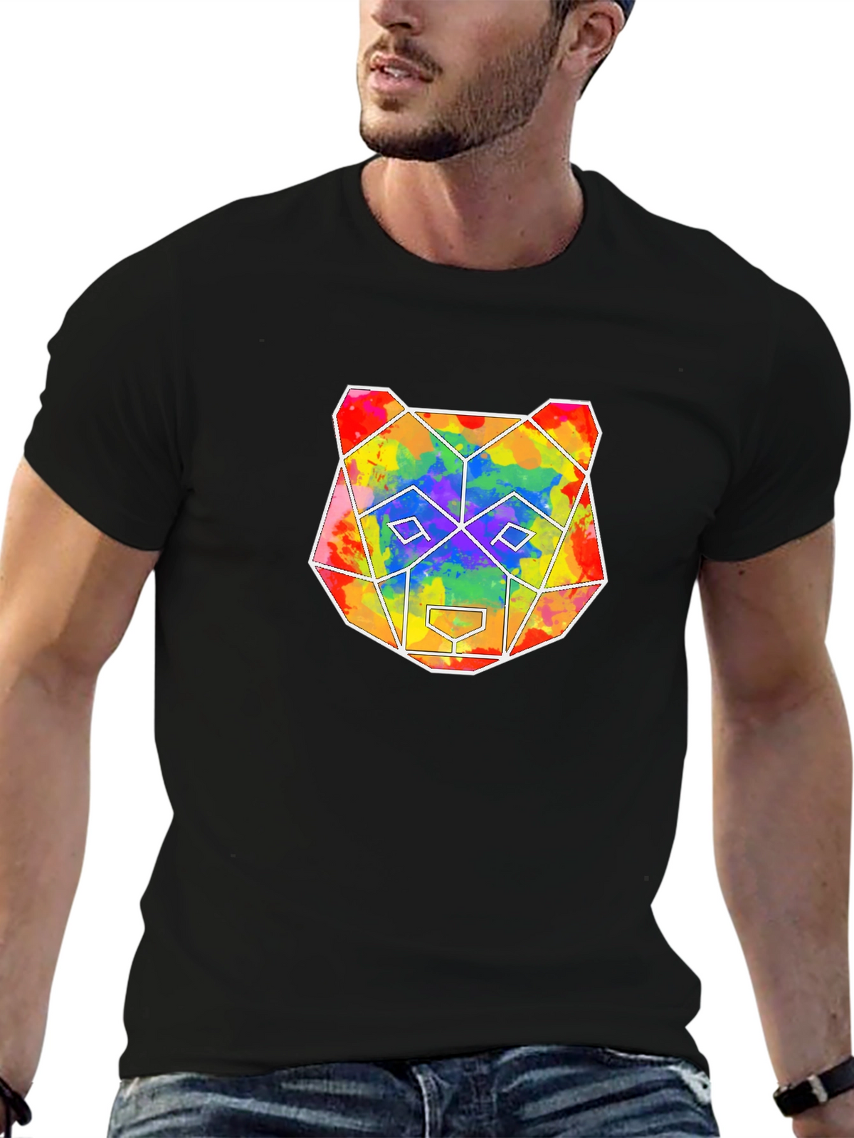 Geometric Bear Graphic Tee - Mens Black T-Shirt