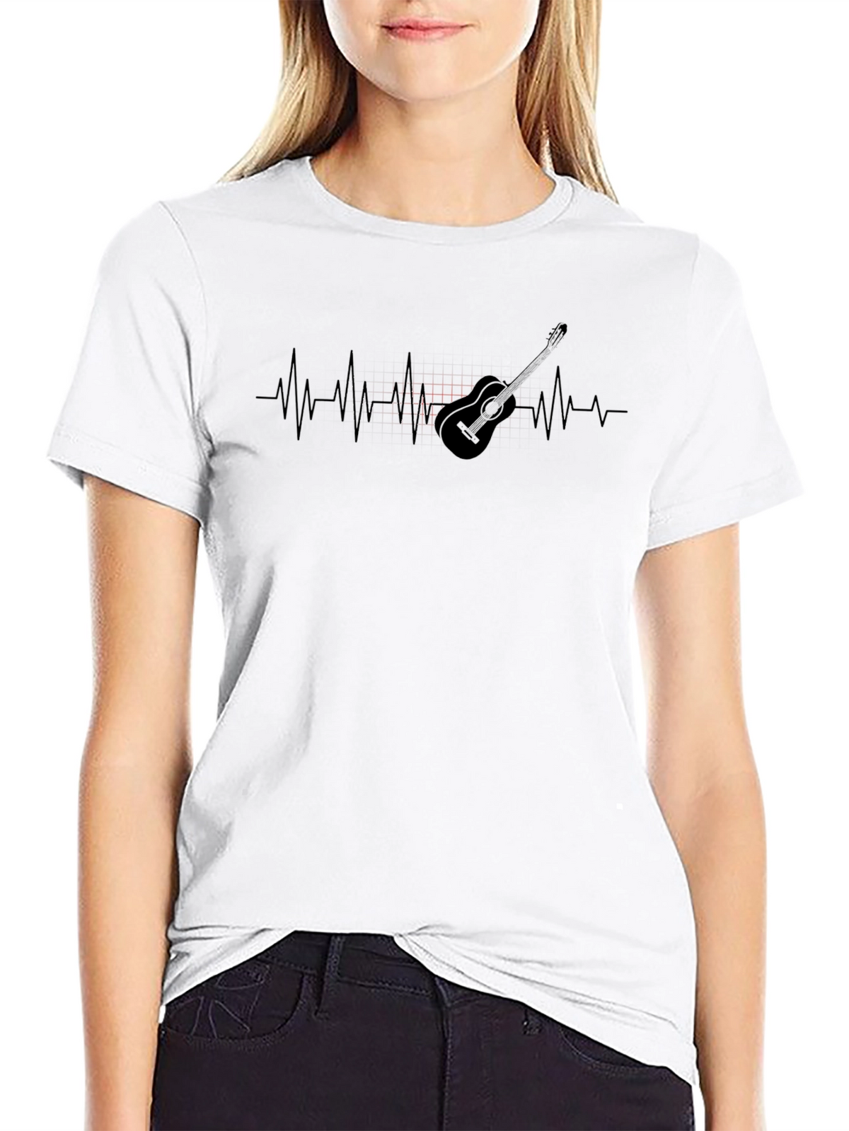 Guitar Heartbeat Mens Black Graphic Tee