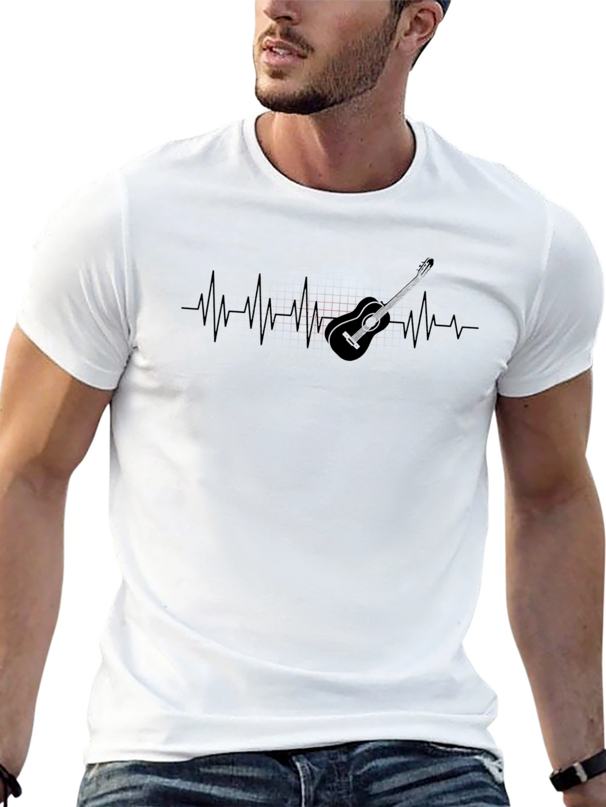 Guitar Heartbeat Mens Black Graphic Tee