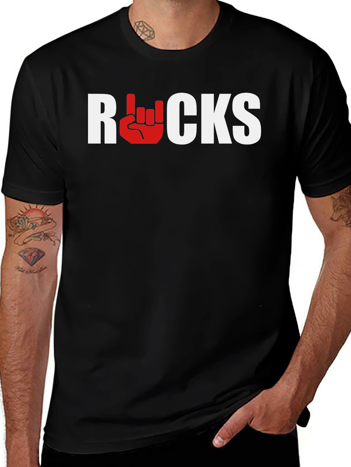 Rocks Graphic Tee - Black Cotton Blend T-Shirt
