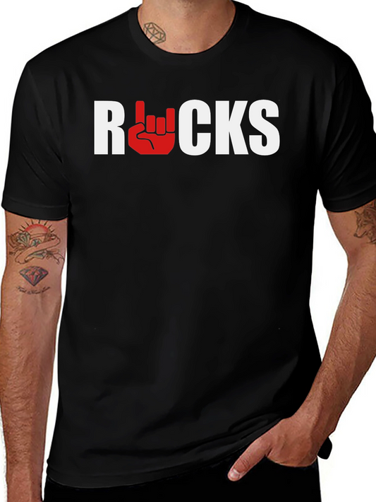 Rocks Graphic Tee - Black Cotton Blend T-Shirt