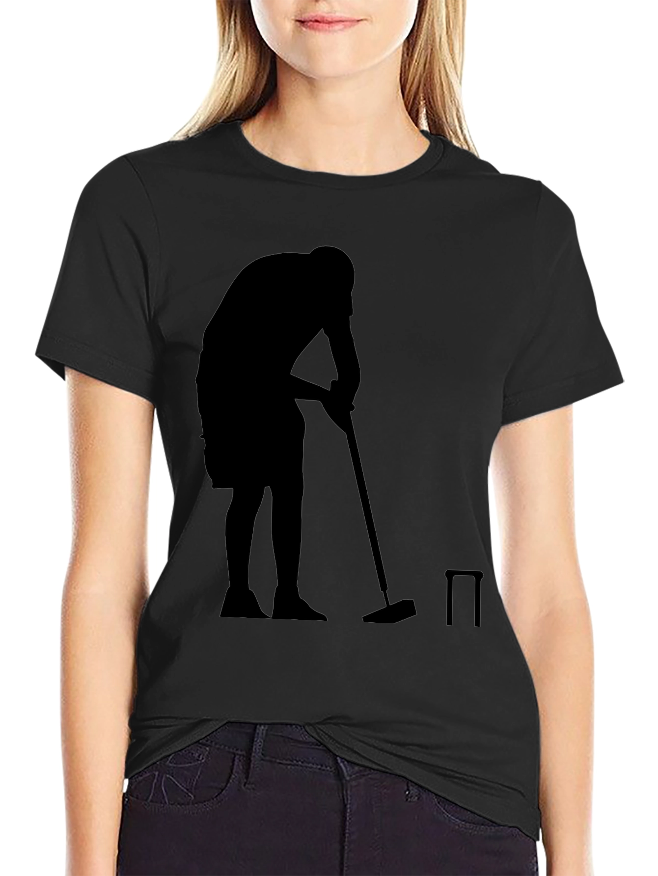 Silhouette Croquet Player Black T-Shirt