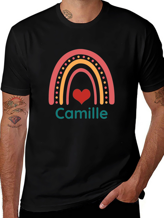 Camille Rainbow Heart Black T-Shirt