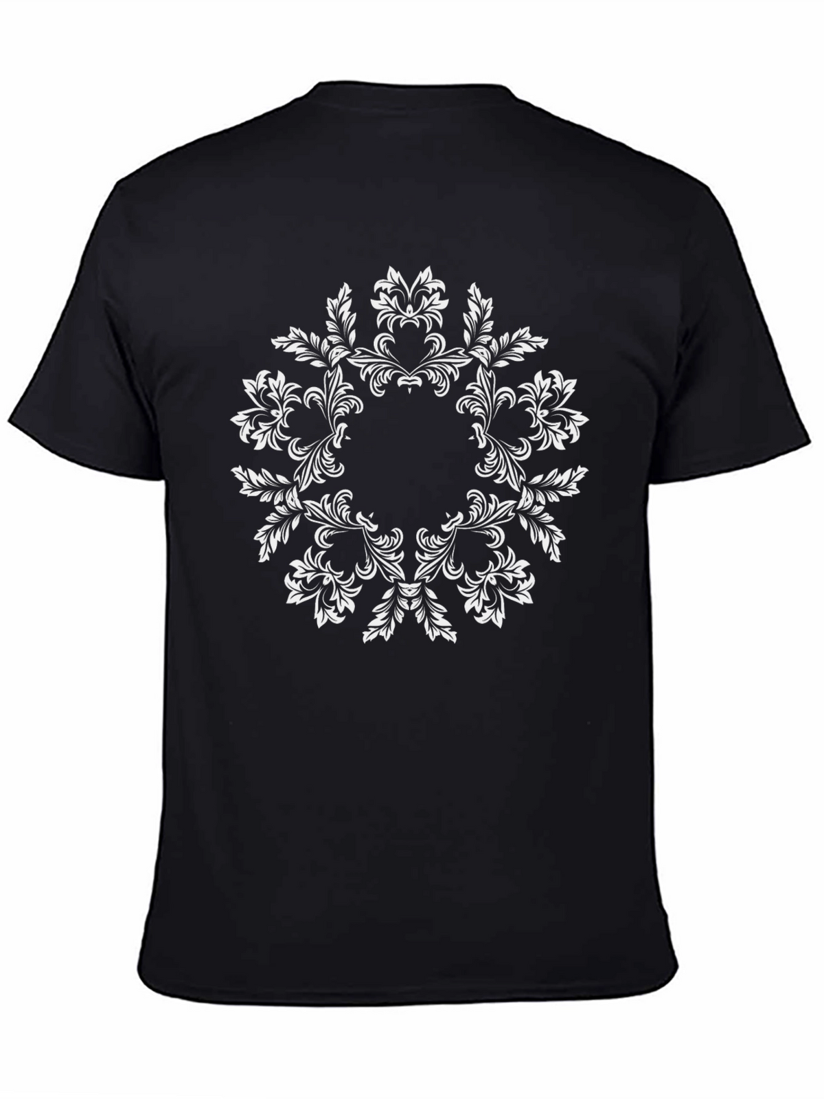 Elegant Black T-Shirt with Floral Mandala Design