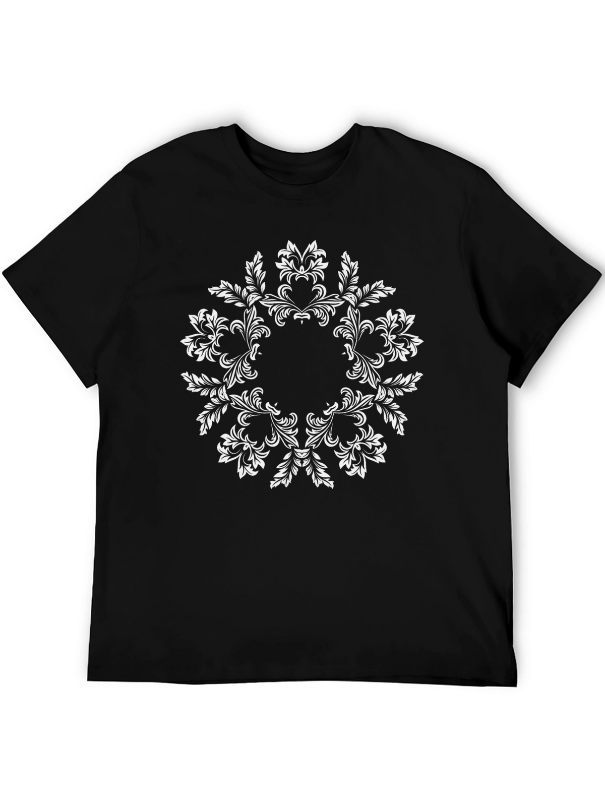 Elegant Black T-Shirt with Floral Mandala Design