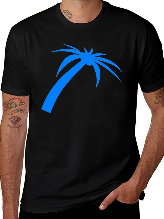 Blue Palm Tree Graphic Tee - Black Casual Shirt