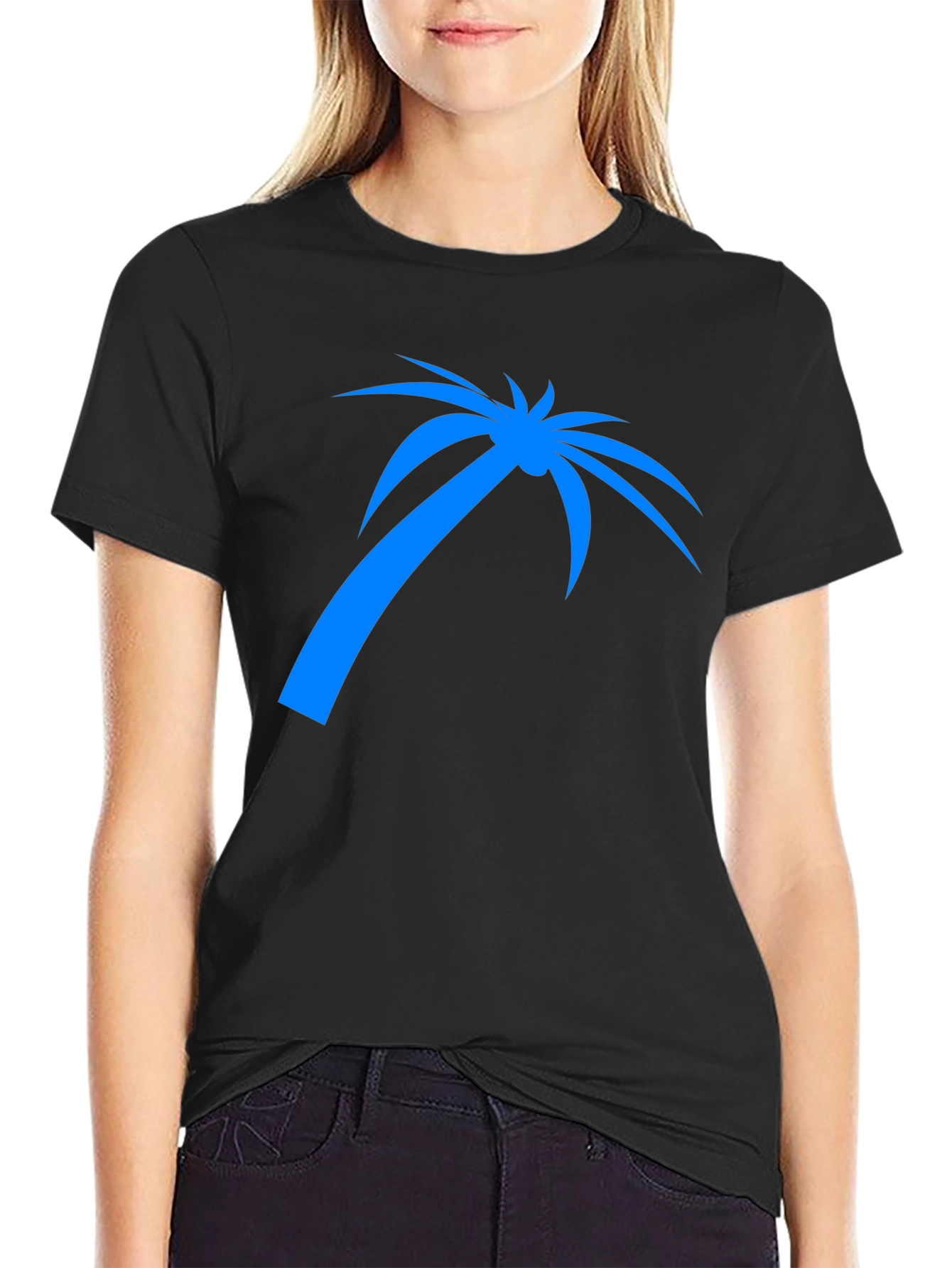 Blue Palm Tree Graphic Tee - Black Casual Shirt