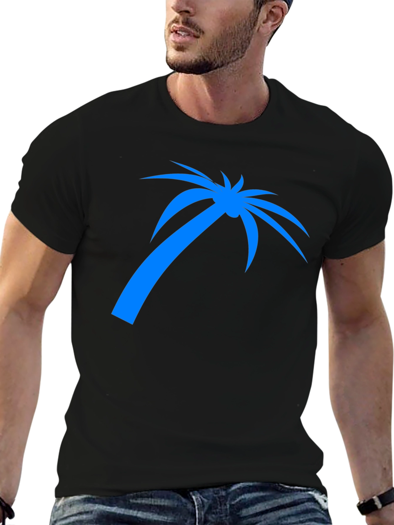 Blue Palm Tree Graphic Tee - Black Casual Shirt
