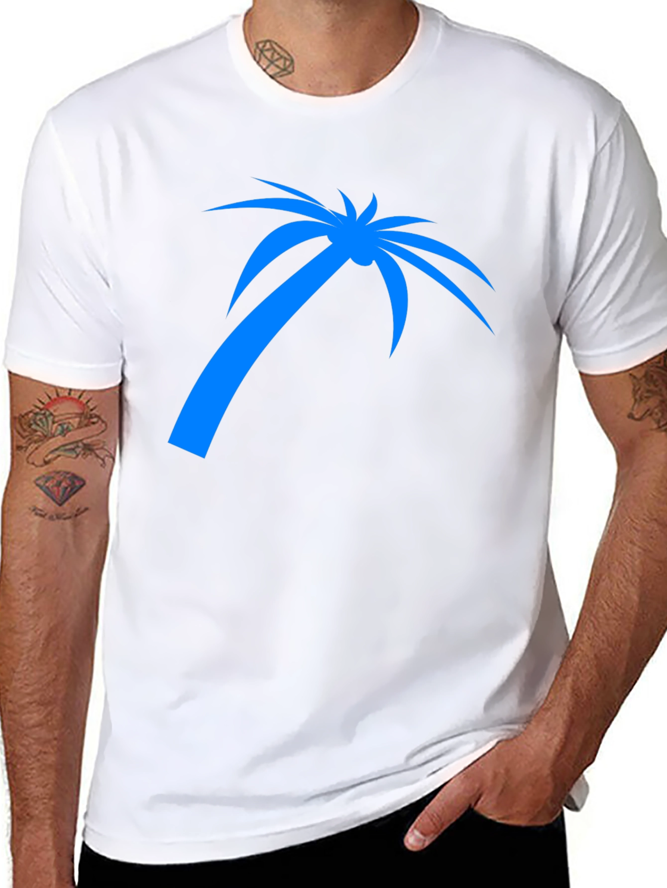 Blue Palm Tree Graphic Tee - Black Casual Shirt