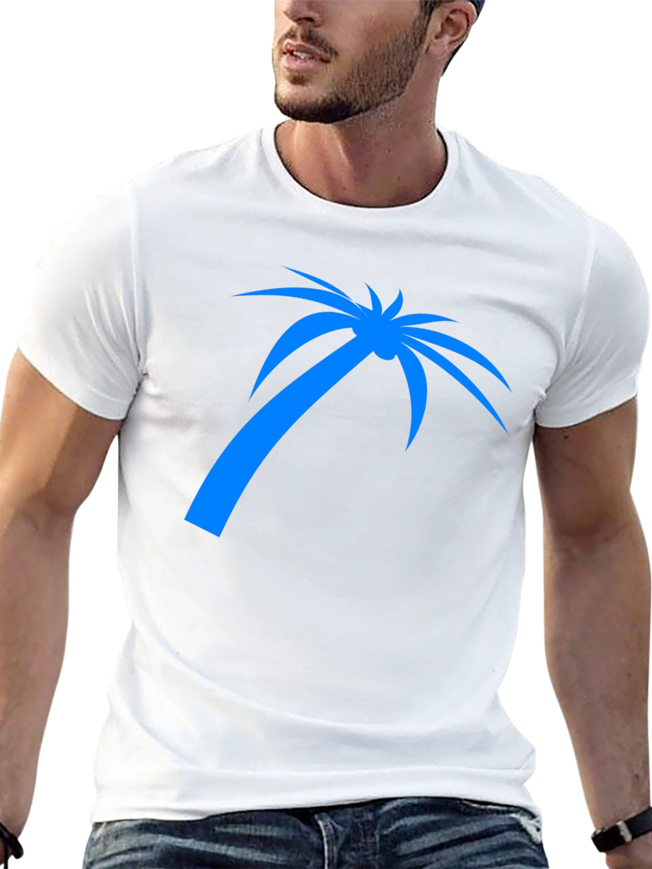 Blue Palm Tree Graphic Tee - Black Casual Shirt