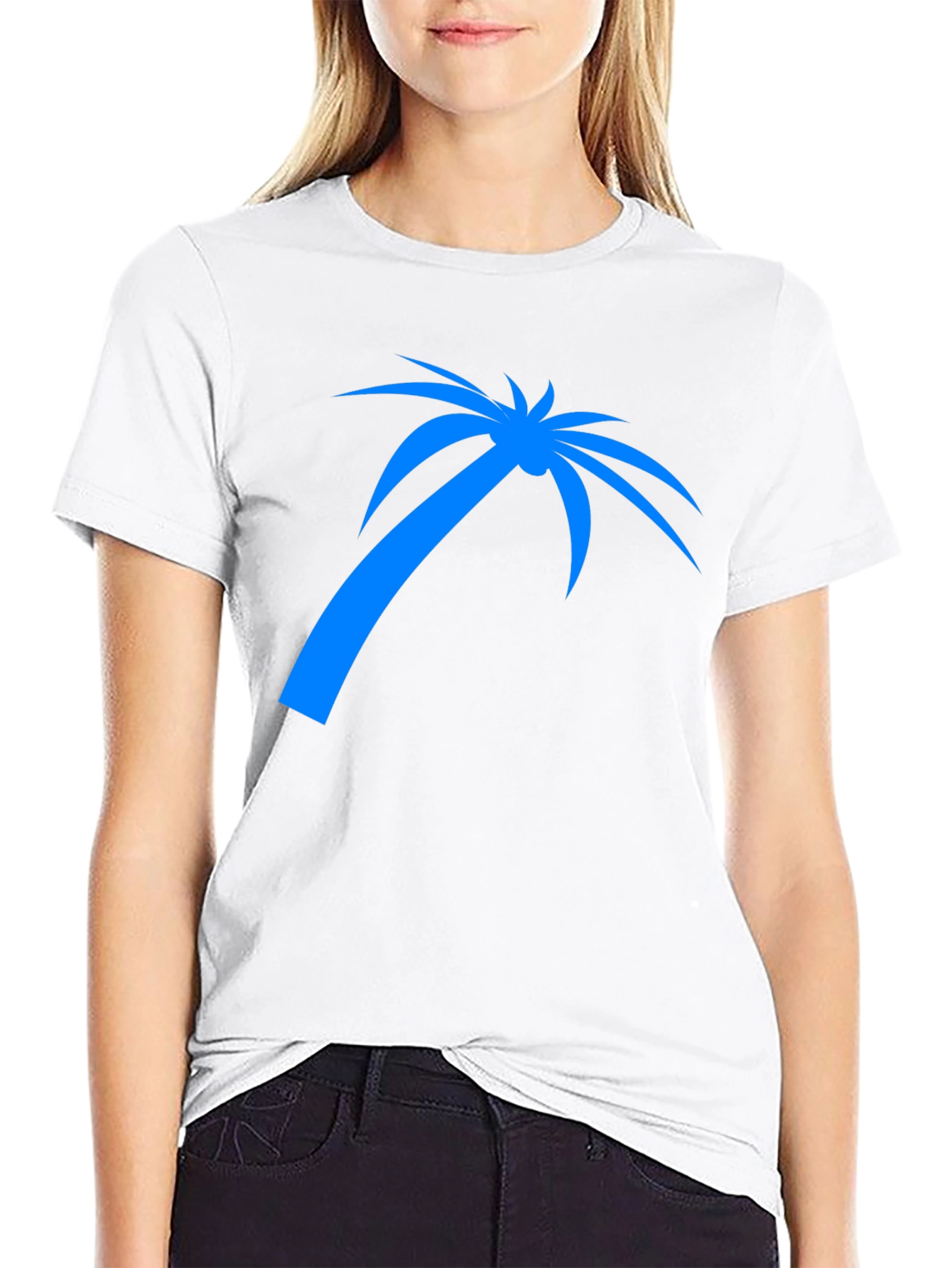 Blue Palm Tree Graphic Tee - Black Casual Shirt