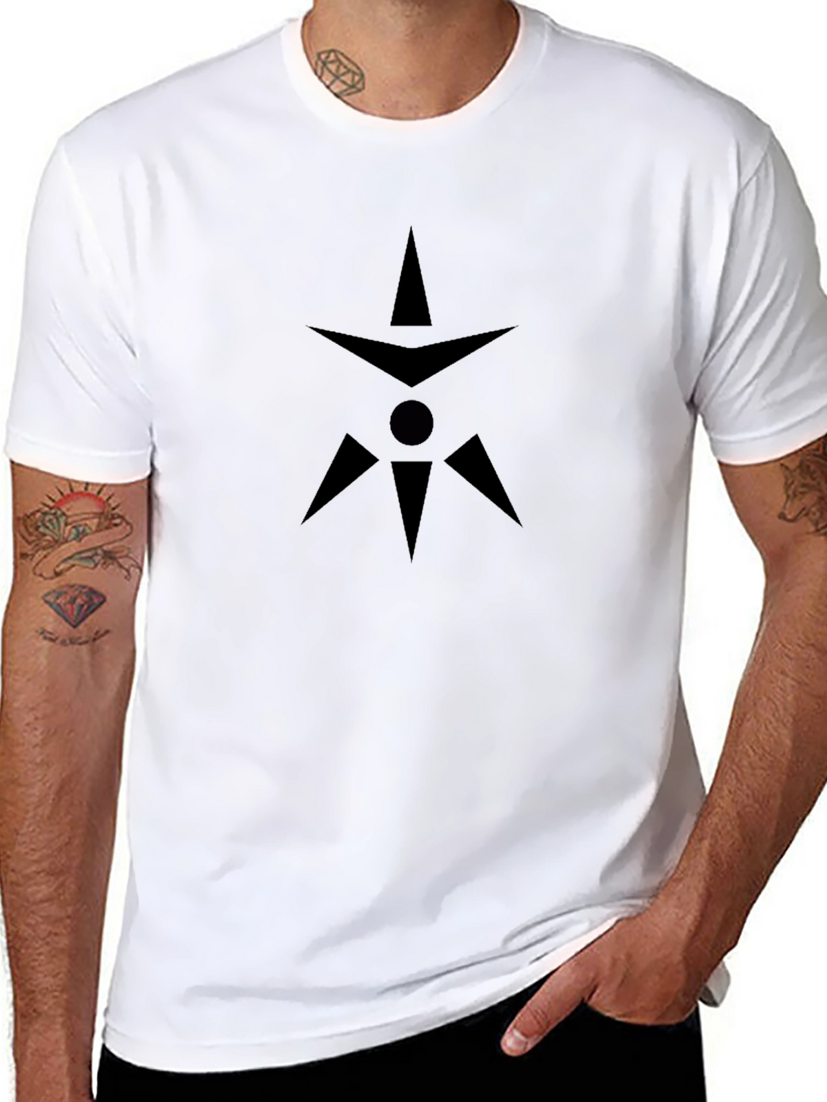 Mens Black Graphic Tee - Geometric Design