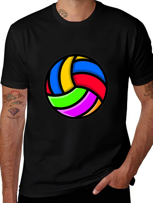Colorful Volleyball Graphic Tee - Black