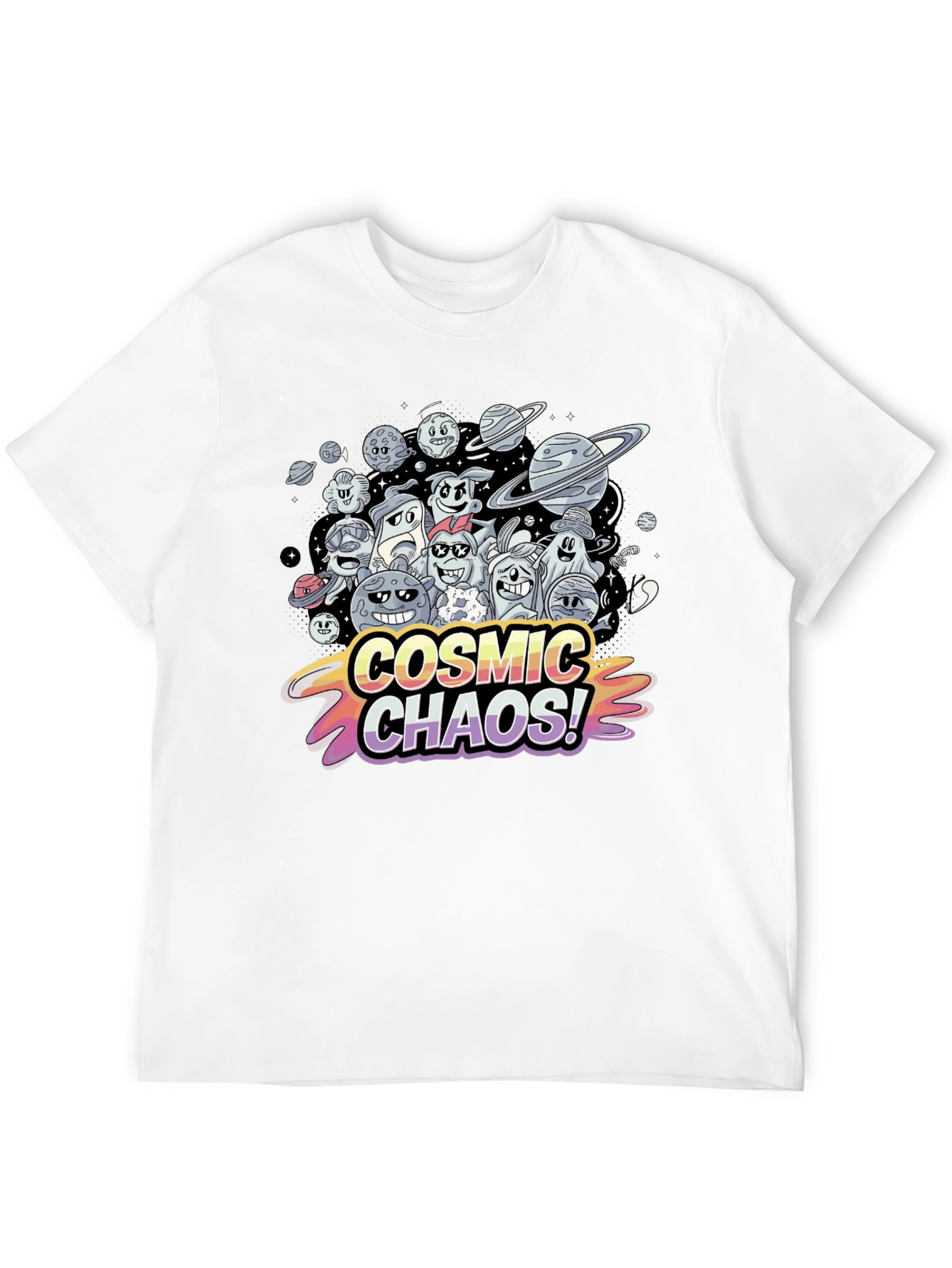 Cosmic Chaos Graphic Print Black T-Shirt