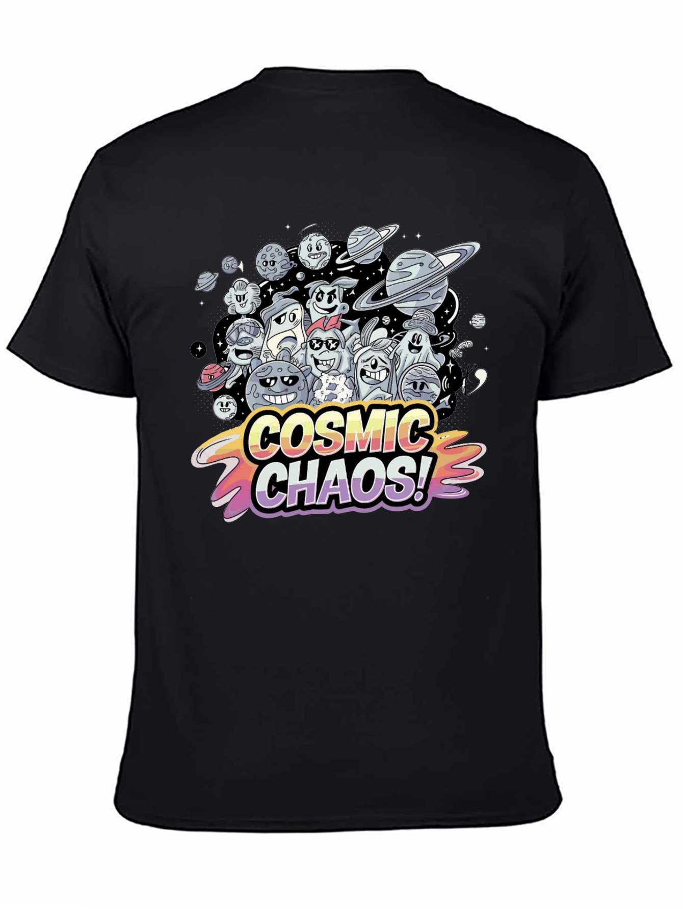 Cosmic Chaos Graphic Print Black T-Shirt