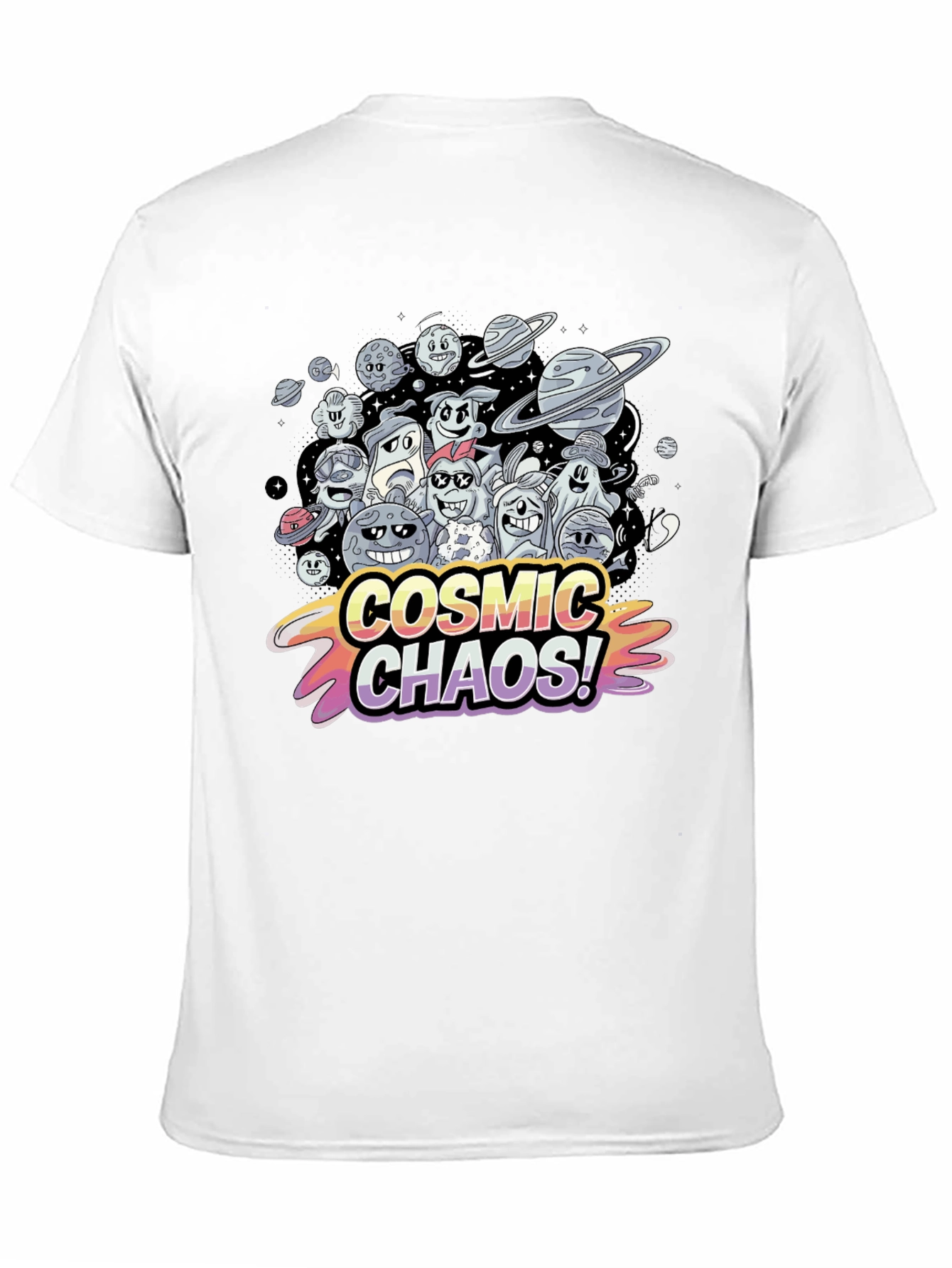 Cosmic Chaos Graphic Print Black T-Shirt