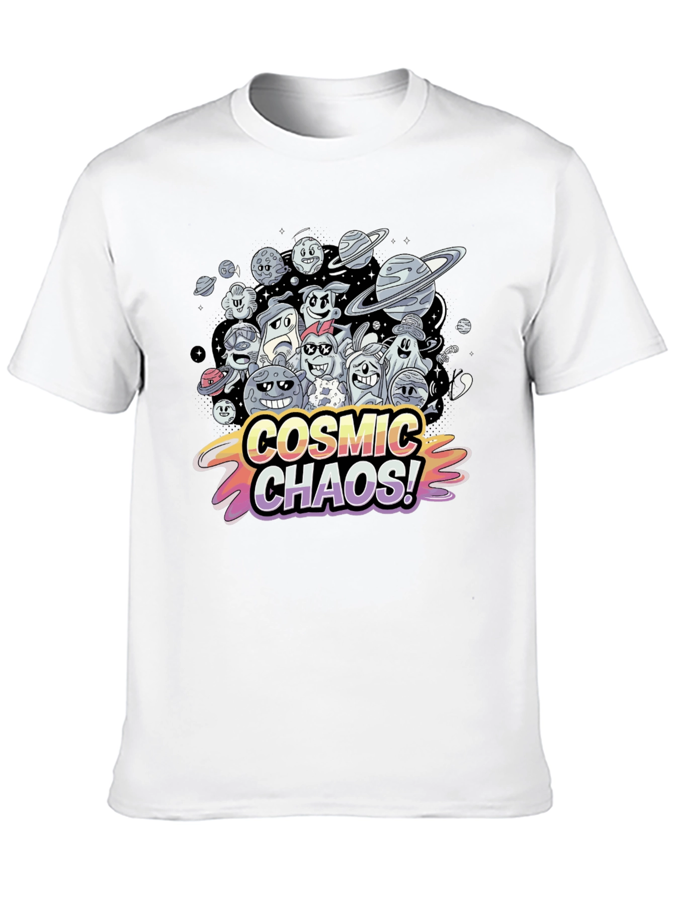 Cosmic Chaos Graphic Print Black T-Shirt