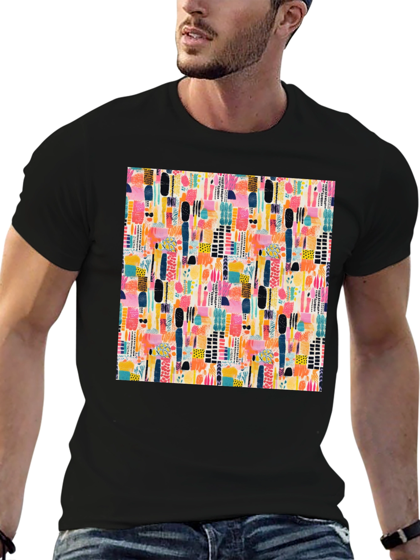 Abstract Pattern Black Tee
