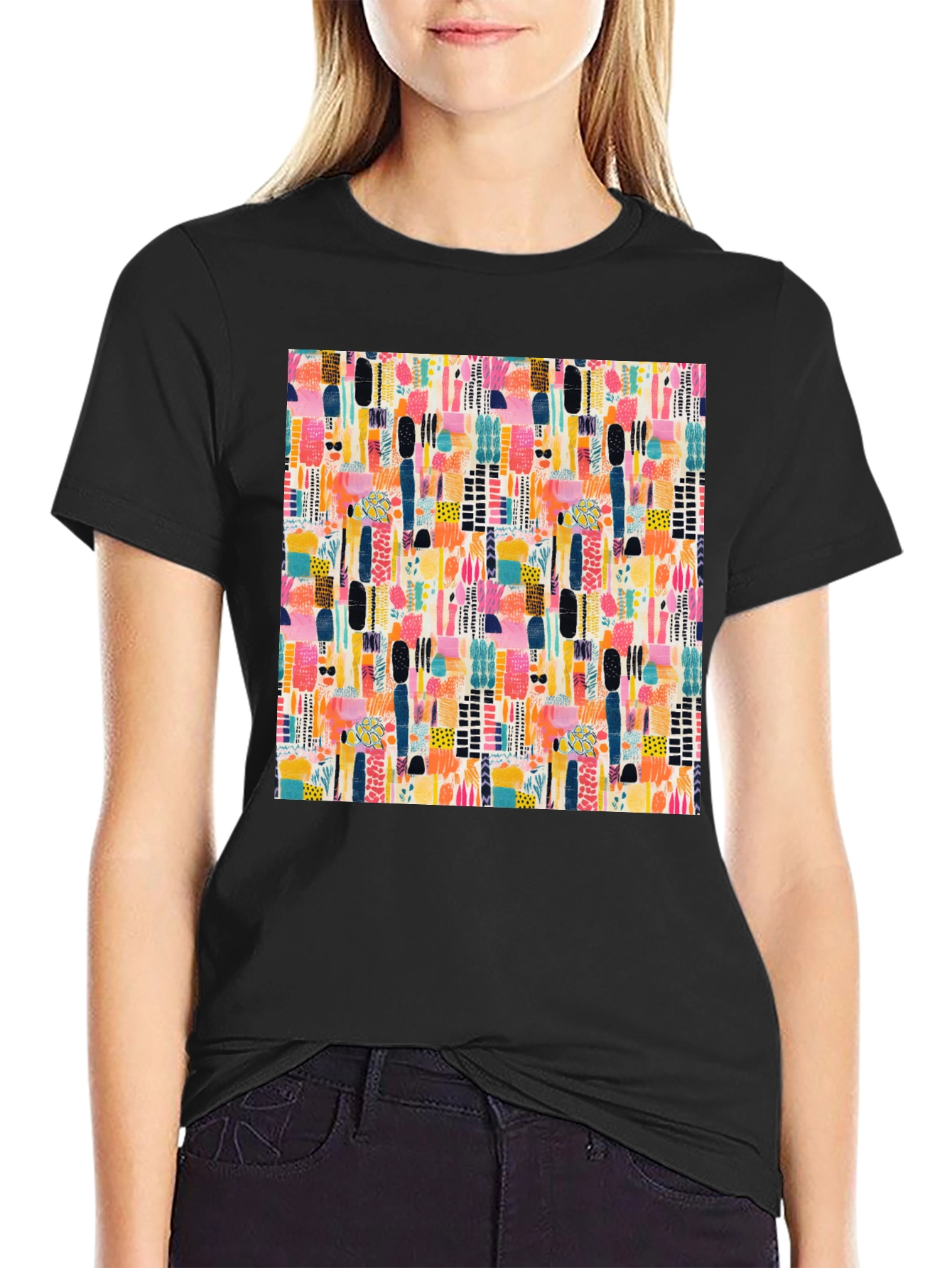 Abstract Pattern Black Tee