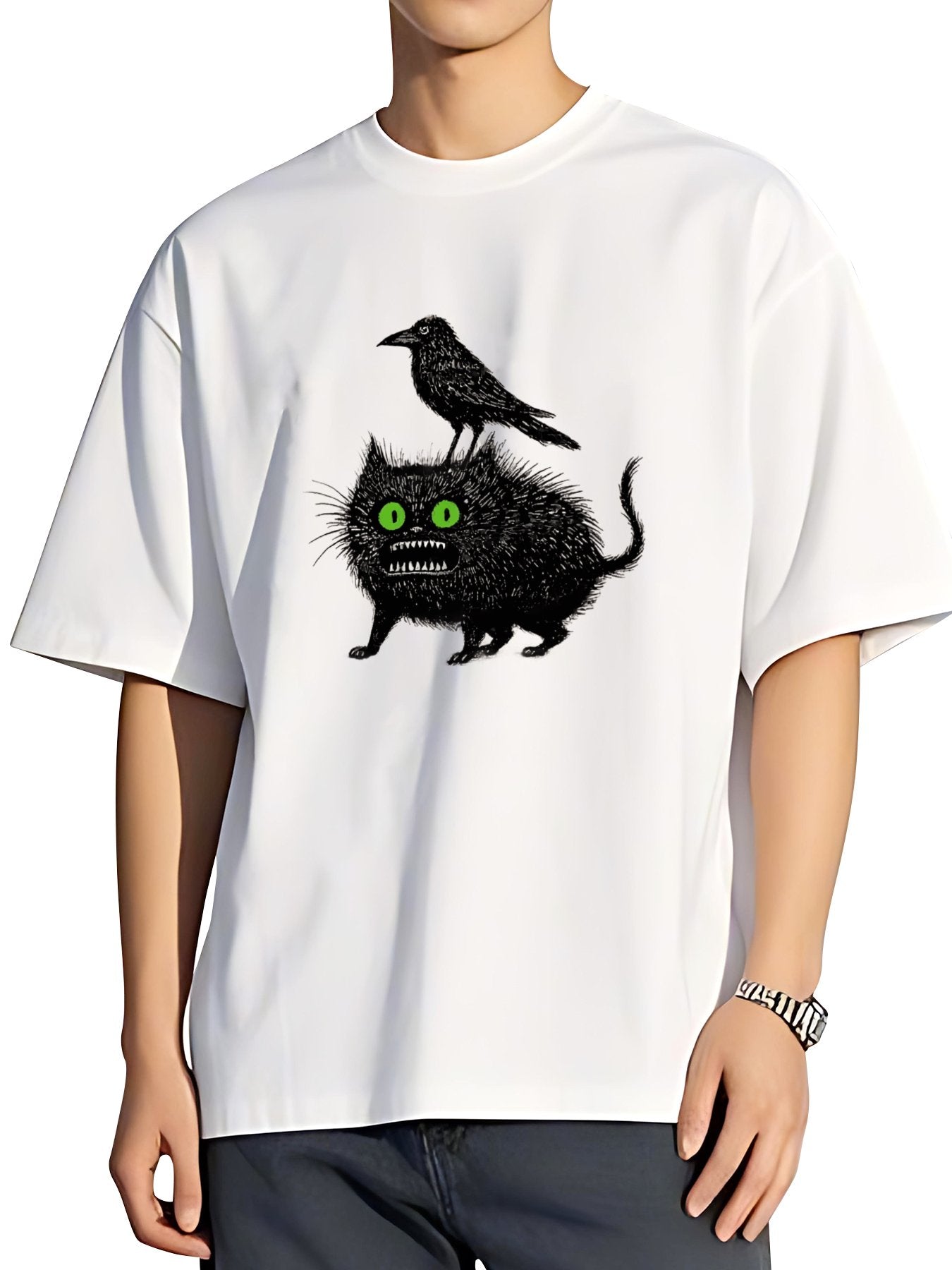 T-shirt Tokyo-tiger-crow-and-black-cat-washed-t-shirt