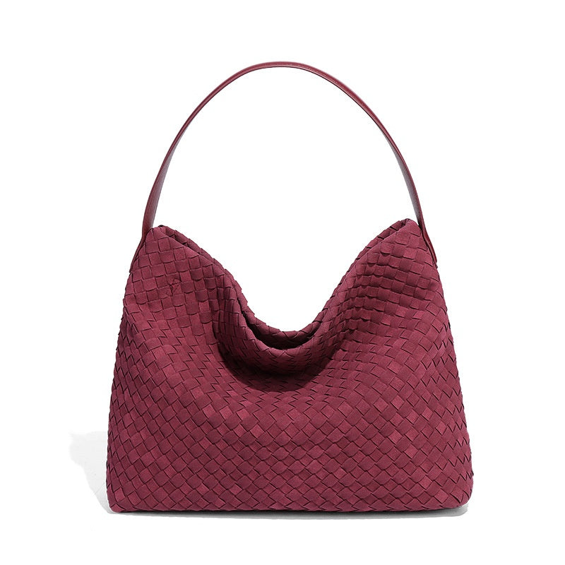 Vintage Suede Tote Bag - Handmade Braided, Large Capacity Fashion Accessory