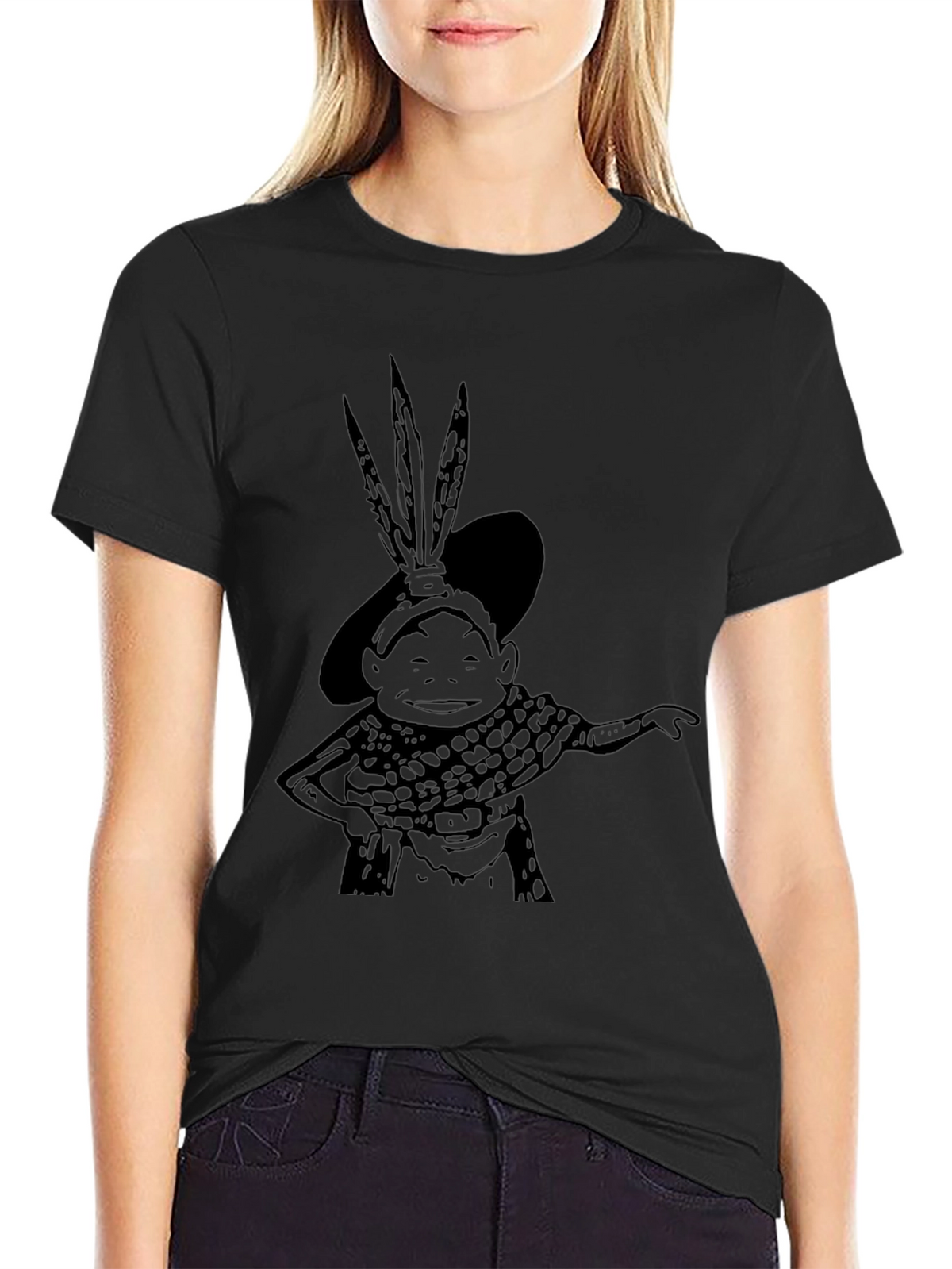 Black Graphic T-Shirt: Cartoon Character Tee