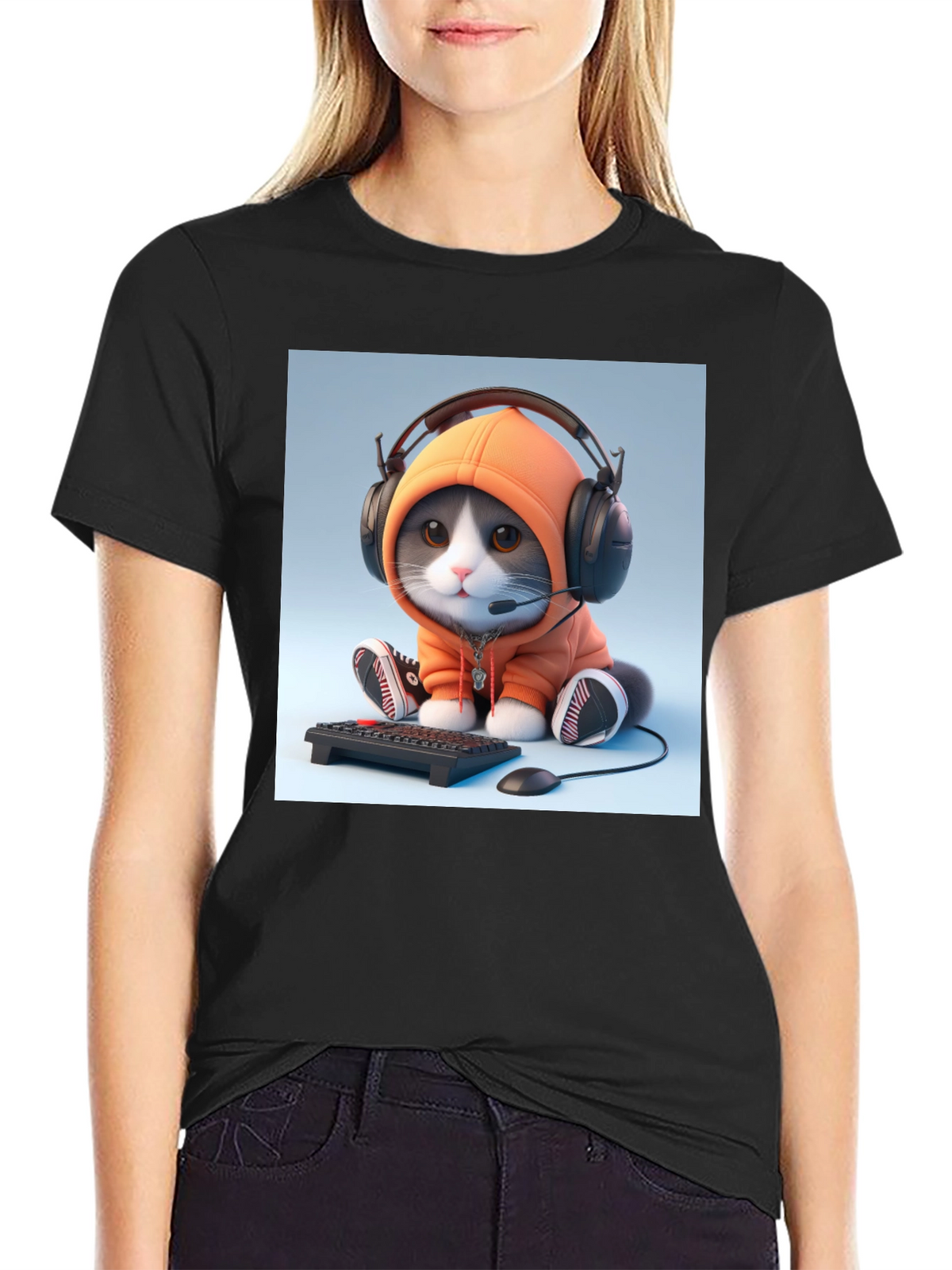 Gamer Cat T-Shirt - Black Cotton Tee